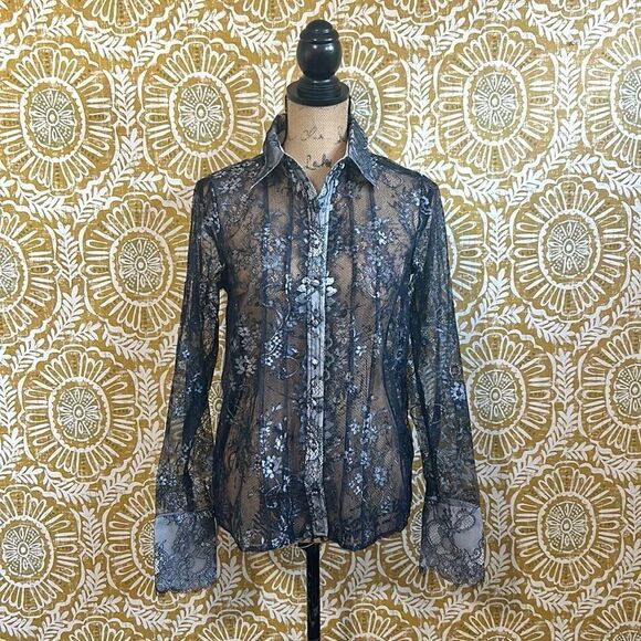 NWT Anthropologie Maeve Lace Sheer Long Sleeve Button Down Blouse/Shirt size S - Picture 6 of 14